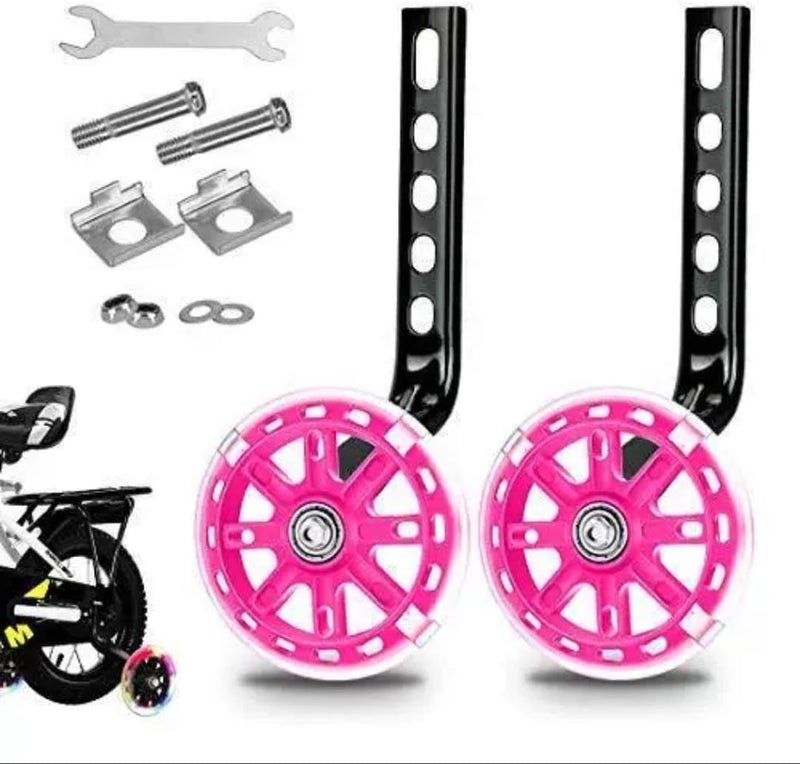 Takelablaze Bike Training Wheels Mute Flash Wheels Adjustable Bicycle Stabilizer Mounted Kit Compatible with Bikes of 12 14 16 18 20 Inch, 1Pair (Pink) - Image 1